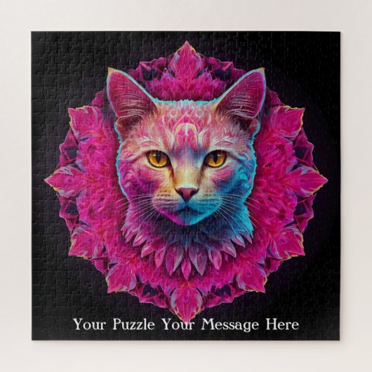 Puzzle Chat Mandala Néon Rose (Vertical)