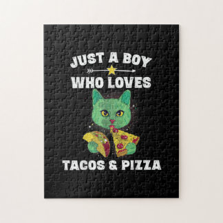 Puzzle Chat Manger Pizza Et Taco Dans L'Espace Drôle Dire