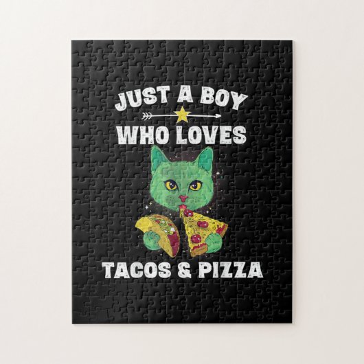 Puzzle Chat Manger Pizza Et Taco Dans L'Espace Drôle Dire (Vertical)