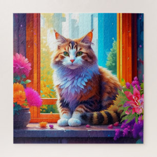 Puzzle Chat mignon assis dans une fenêtre de ville - Art