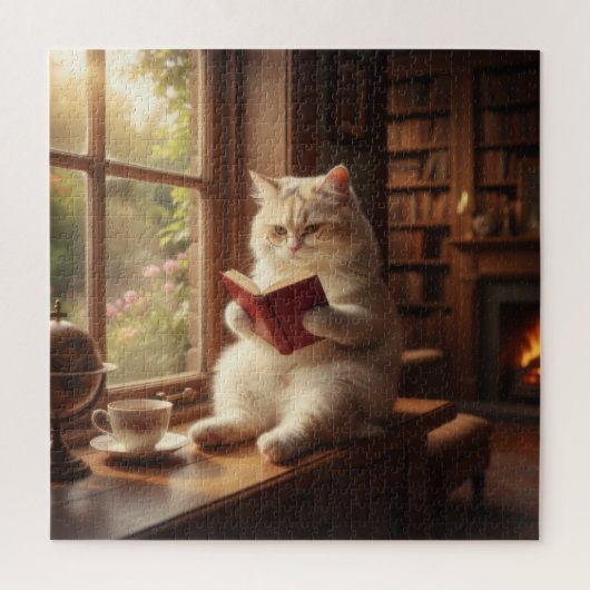 Puzzle Chat Mignon en Train de Lire (Vertical)
