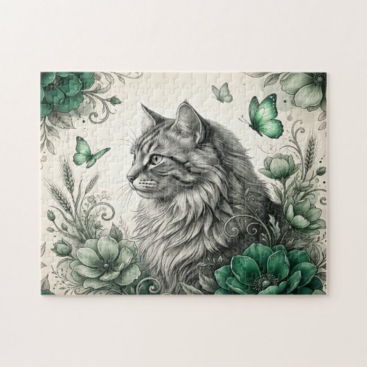 Puzzle Chat Mystique Avec Fleurs (Horizontal)