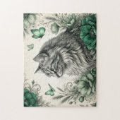 Puzzle Chat Mystique Avec Fleurs (Vertical)