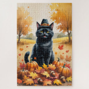 Puzzle Chat Noir À L'Automne Quitte L'Art Thanksgiving