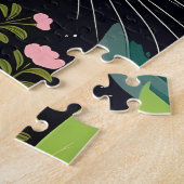 Puzzle Chat noir avec couronne florale (Côté)