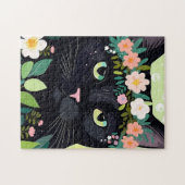 Puzzle Chat noir avec couronne florale (Horizontal)