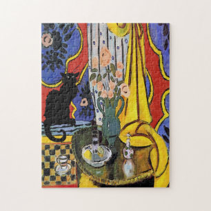 Puzzle Chat noir avec fleurs