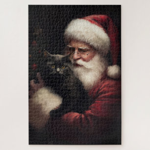 Puzzle Chat noir avec Noël Festif du Père Noël