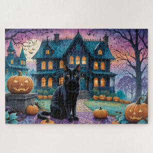 Puzzle Chat noir cool, Jack O Lanterns, Maison Éffrayante