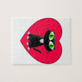 Puzzle Chat noir dans le coeur rouge (Horizontal)