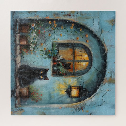 Puzzle Chat noir dans une Alcôve Bleue (Horizontal)