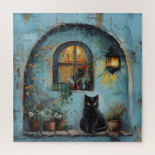 Puzzle Chat noir dans une Alcôve Bleue (Vertical)