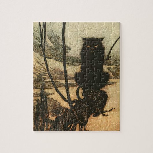 Puzzle Chat noir d'Halloween effrayant vintage Rackham (Vertical)