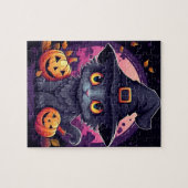 Puzzle Chat noir d'Halloween et Citrouille (Horizontal)