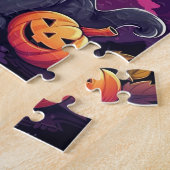 Puzzle Chat noir d'Halloween et Citrouille (Côté)