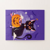 Puzzle Chat noir d'Halloween et Citrouille (Horizontal)