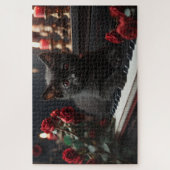 Puzzle Chat noir doux allongé sur un piano (Vertical)