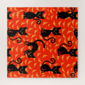 Puzzle Chat noir éffrayant Halloween Bats orange (Horizontal)