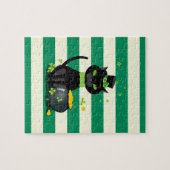 Puzzle Chat noir en cravate arc et casquette avec shamroc (Horizontal)