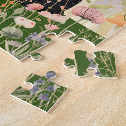 Puzzle Chat noir en fleurs (Côté)