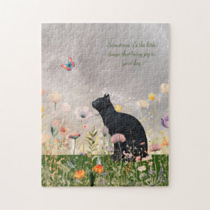 Puzzle Chat noir en fleurs