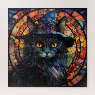 Puzzle Chat noir en verre tendu