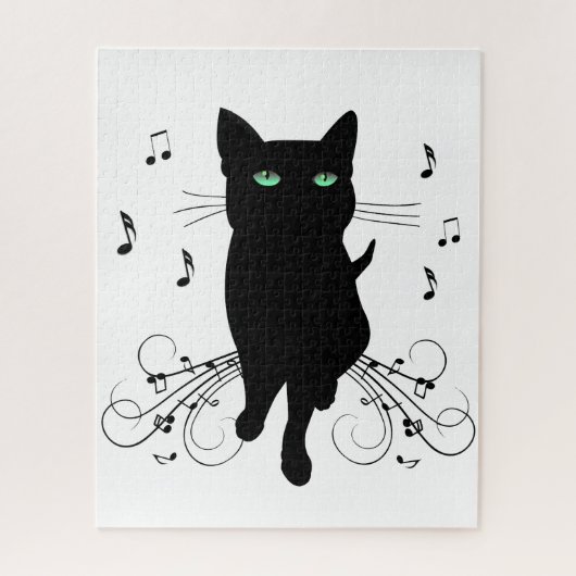 Puzzle Chat noir entouré de notes de musique murmurantes (Vertical)