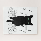 Puzzle Chat noir entouré de notes de musique murmurantes (Horizontal)