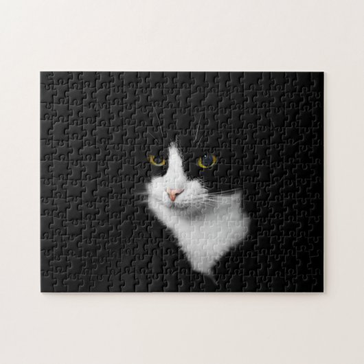 Puzzle Chat noir et blanc difficile sur noir solide (Horizontal)