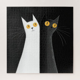 Puzzle Chat noir et chats blancs sur fond noir