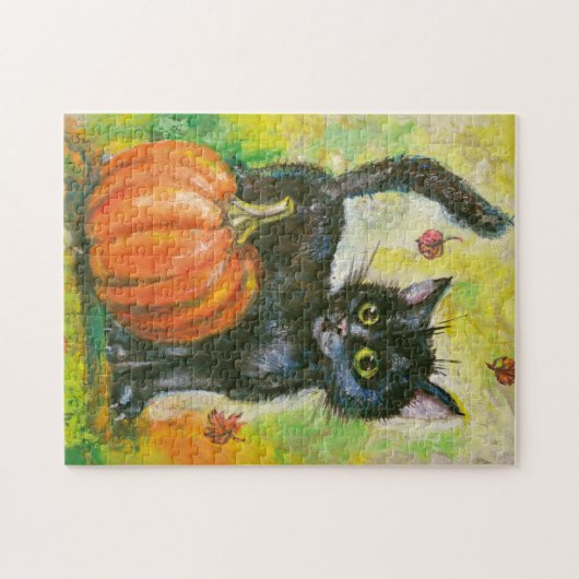 Puzzle Chat noir et citrouille (Horizontal)
