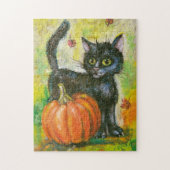 Puzzle Chat noir et citrouille (Vertical)