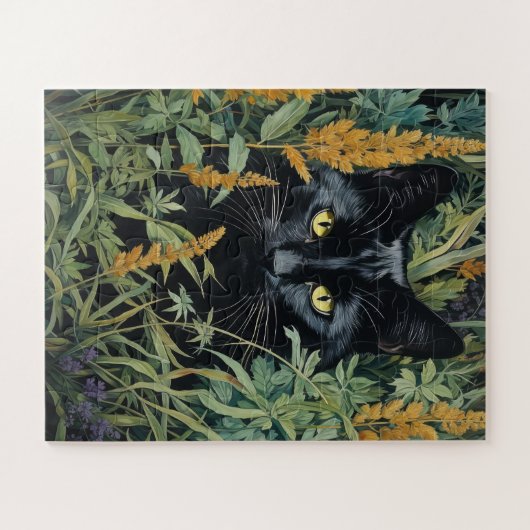 Puzzle Chat noir et fleurs (Horizontal)