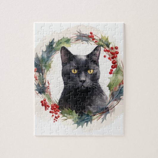 Puzzle Chat noir Fête de couronnes de Noël Kitten (Vertical)