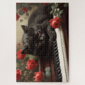 Puzzle Chat noir mignon allongé sur un piano (Vertical)
