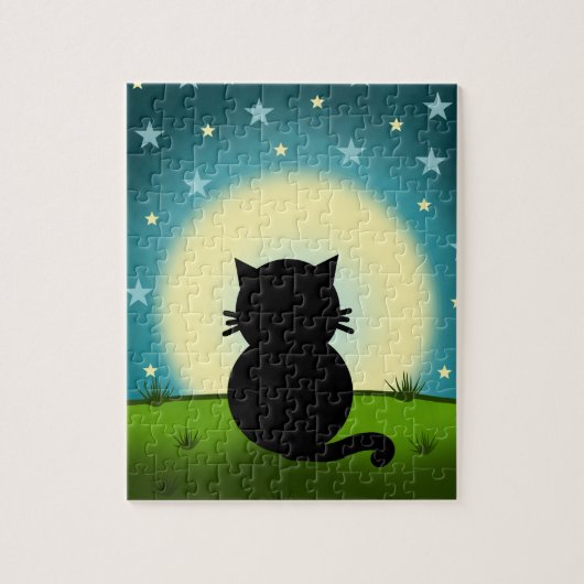 Puzzle Chat Noir Regardant La Lune (Vertical)