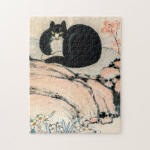 Chat noir vintage et Narcisse par Zhu Ling