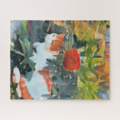 Puzzle Chat orange/blanc sous un buisson fleuri (Horizontal)