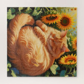 Puzzle Chat orange gras doré avec tournesol (Horizontal)