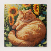 Puzzle Chat orange gras doré avec tournesol (Vertical)