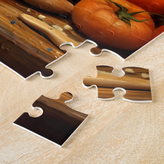 Puzzle Chat orange sur table de cuisine (Côté)