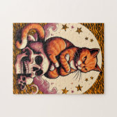 Puzzle Chat orange vengeur, crânes et lune (Horizontal)
