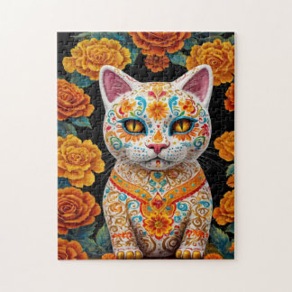 Puzzle Chat peint avec des fleurs