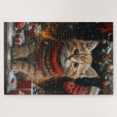 Puzzle Chat Persan avec cheminée de cadeaux de Noël (Horizontal)