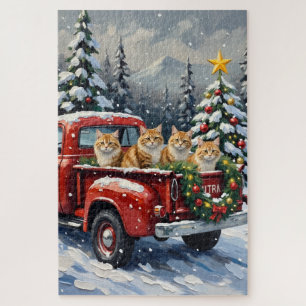 Puzzle Chat Persan Camion Rouge Noël Fêtes