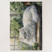 Puzzle Chat perse blanc bouffant dans un jardin (Vertical)