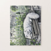 Puzzle Chat perse blanc posé dans une serre éclairée par  (Vertical)