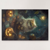 Puzzle Chat perse d'Halloween avec effroi Citrouille (Horizontal)