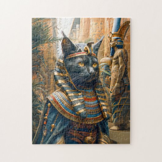 Puzzle Chat Pharaon Égyptien avec Coiffe Rayée (Vertical)