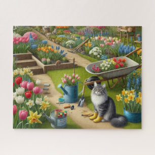 Puzzle Chat portant des bottes de jardin floral 